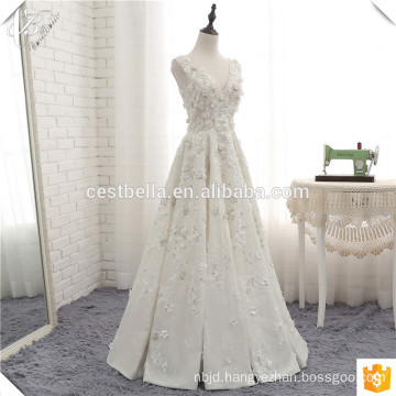 Alibaba Real Picture High Quality Luxury Bling Beaded Flower White Wedding Party Gown